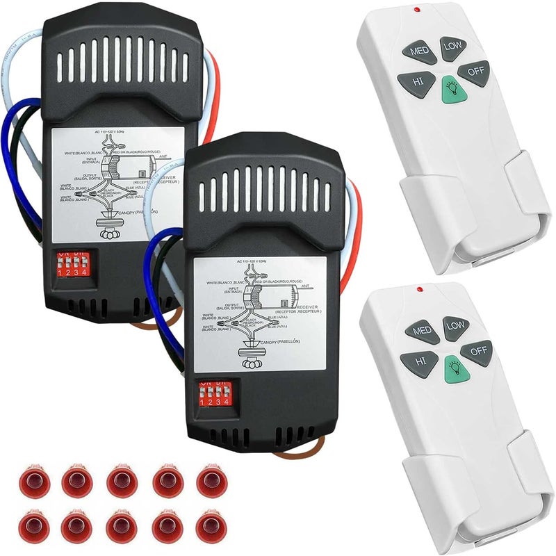 Aubric 2 Pack Universal Ceiling Fan Remote Control Kits with Light Dimmer 3 Speed Fan Controller Receiver Lamp Dim Remote Replacement for Hampton Bay/Hunter/Harbor Breeze/Westinghouse/Honeywell & More - Image 1
